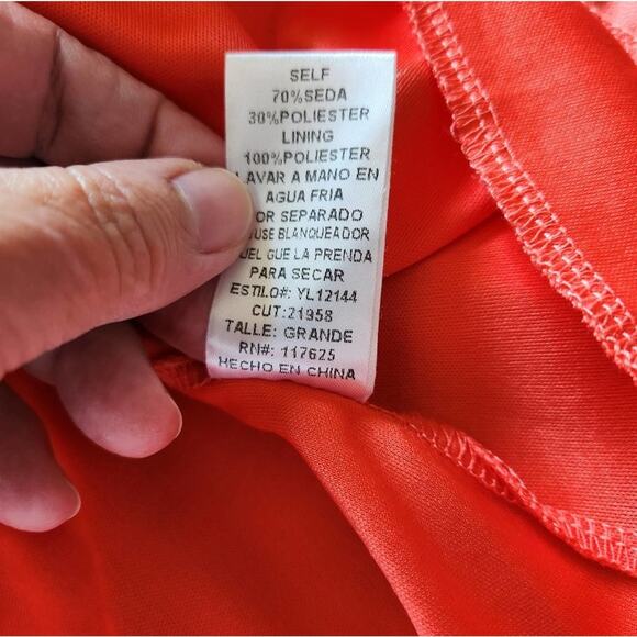 YA LOS ANGELES Coral Orange Silk Blend High-Neck Lined Mini Dress Womens Large L - Picture 6 of 12